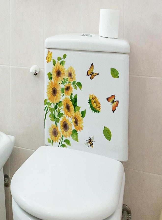aoukoslt Sunflower Butterfly Bathroom Toilet Sticker Self-Adhesive Waterproof PVC Wall Murals Toilet Lid Decals Home Art Decor DIY Removable Waterproof Toilet Sticker, Toilet Lid Decals - Image 4